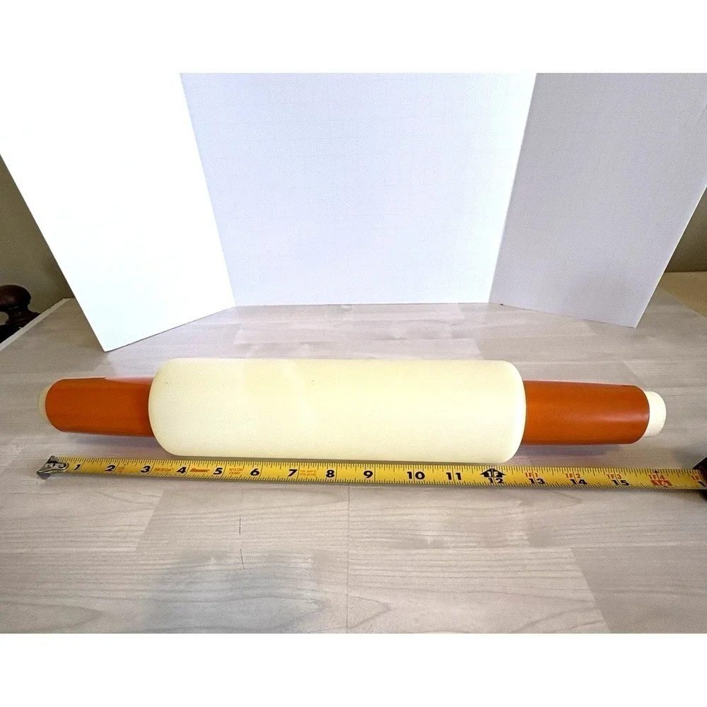 Vintage Tupperware Rolling Pin Fillable Pastry Dough Roller Orange Handles USA‎